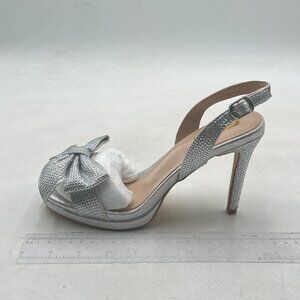 FSJ Silver Open Toe Stiletto High Heel Sandal Bowknot Dress Wedding Party Shoe